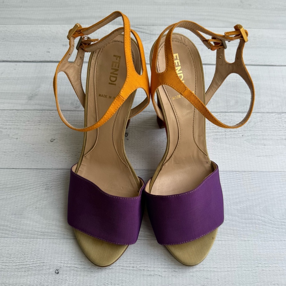 RARE Fendi Nappa Baguette Color Block Double Ankle Strap Heel Sandals Size 36/6 - Picture 2 of 11